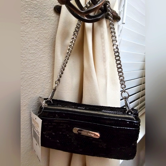 Michael Kors Black Sequin Evening Convertible Clutch Crossbody NWT - Picture 1 of 16